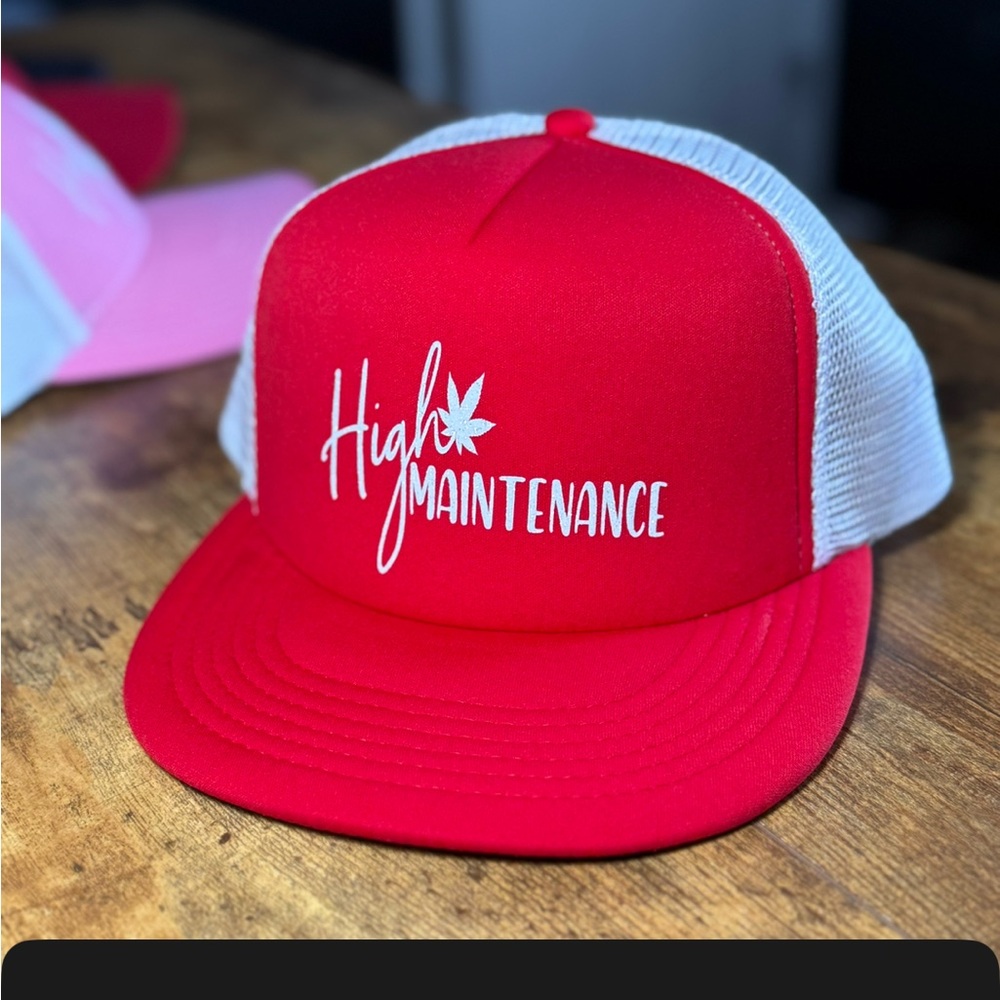 New Red High Maintenance Trucker Hat